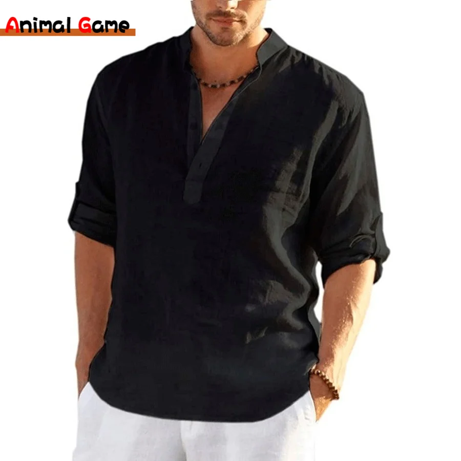 Top Trends: 2023 New Men's Linen Long Sleeve Shirt Loose Casual T-Shirt Long Sleeve Cotton Linen Shirt Trend Tops Plus Size S-5XL Shoppable Styles