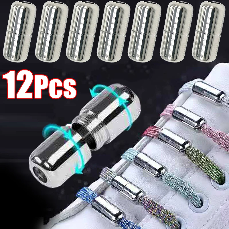 Top Trends: Shoelaces Semicircle Buckles 12pcs Shoe Laces No Tie Buckle Connector Shoes Sneakers Shoelace Quick Lazy Metal Capsule Lock Shoppable Styles