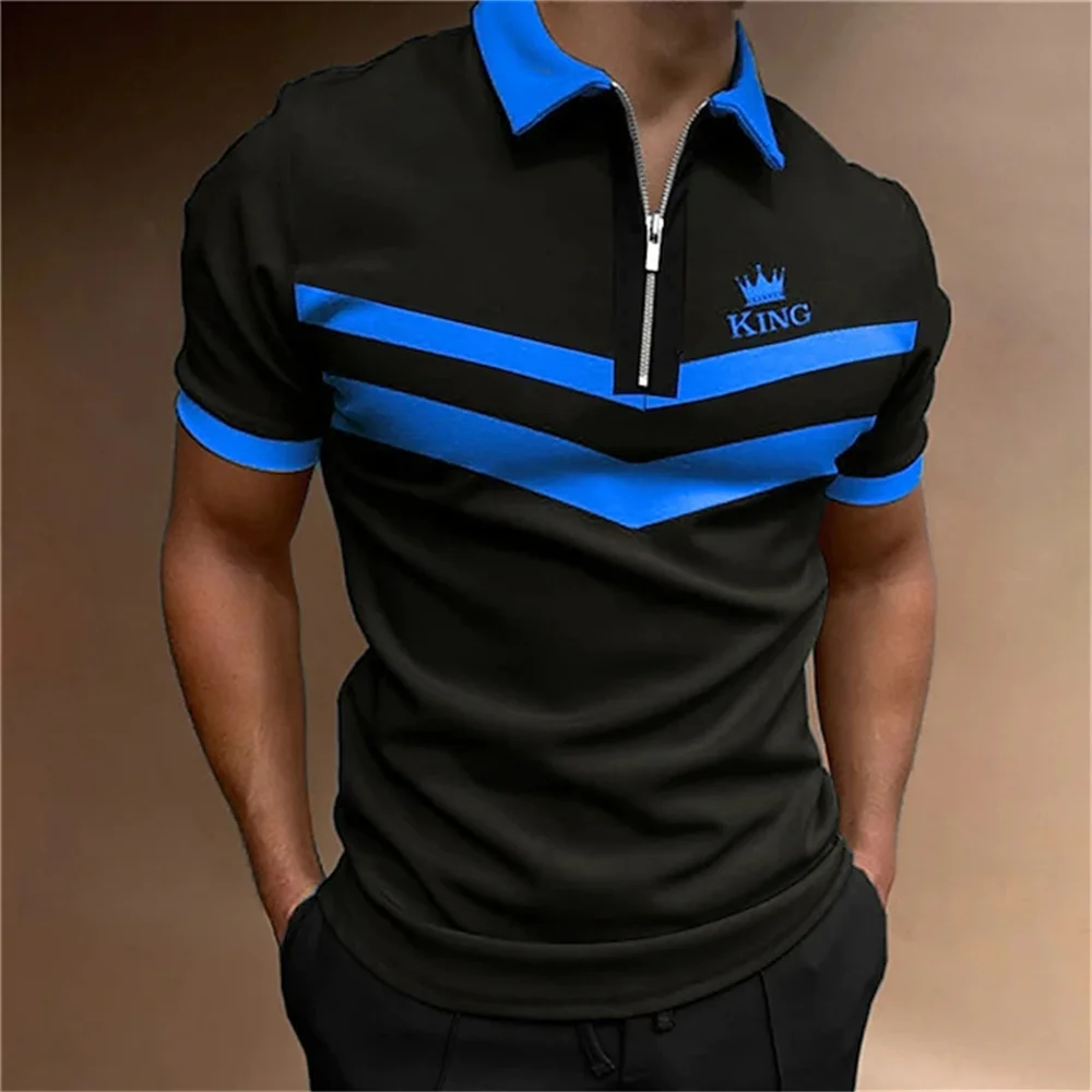 Top Trends: Men's Tops Polo Golf Men's King Print T Shirt High Quality Turndown Short Sleeve Zipper Pullover Original Golf Wear Men Clothing Shoppable Styles