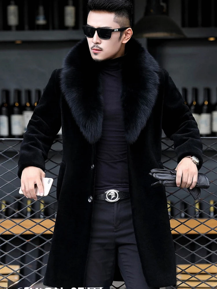 Top Trends: Mid Length Faux Fur Coat Men&#039;s Winter Thick Warm Long Sleeve Slim Fur Collar Luxury Brands Jackets Black Fur Coat Shoppable Styles