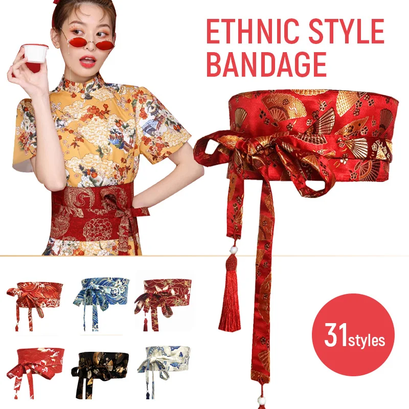 Top Trends: 10cm Chinese Brocade Tassel Belt Wide Waistband Women Corset Asian Costume Japanese Kimono Belt Yukata Crane Floral Haori Obi Shoppable Styles