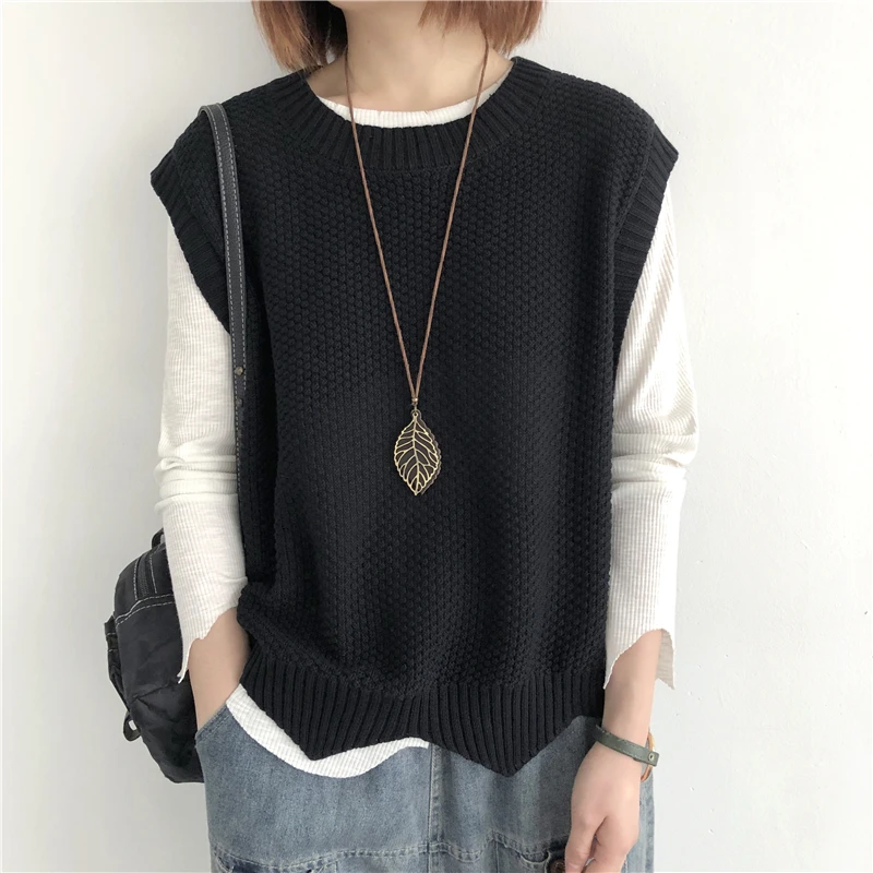 Top Trends: One Size Knitted Vest Women's Sleeveless Vest Round Neck Early Autumn Irregular Pullover Top Layered Over Western Style Sweater Shoppable Styles - Image 6