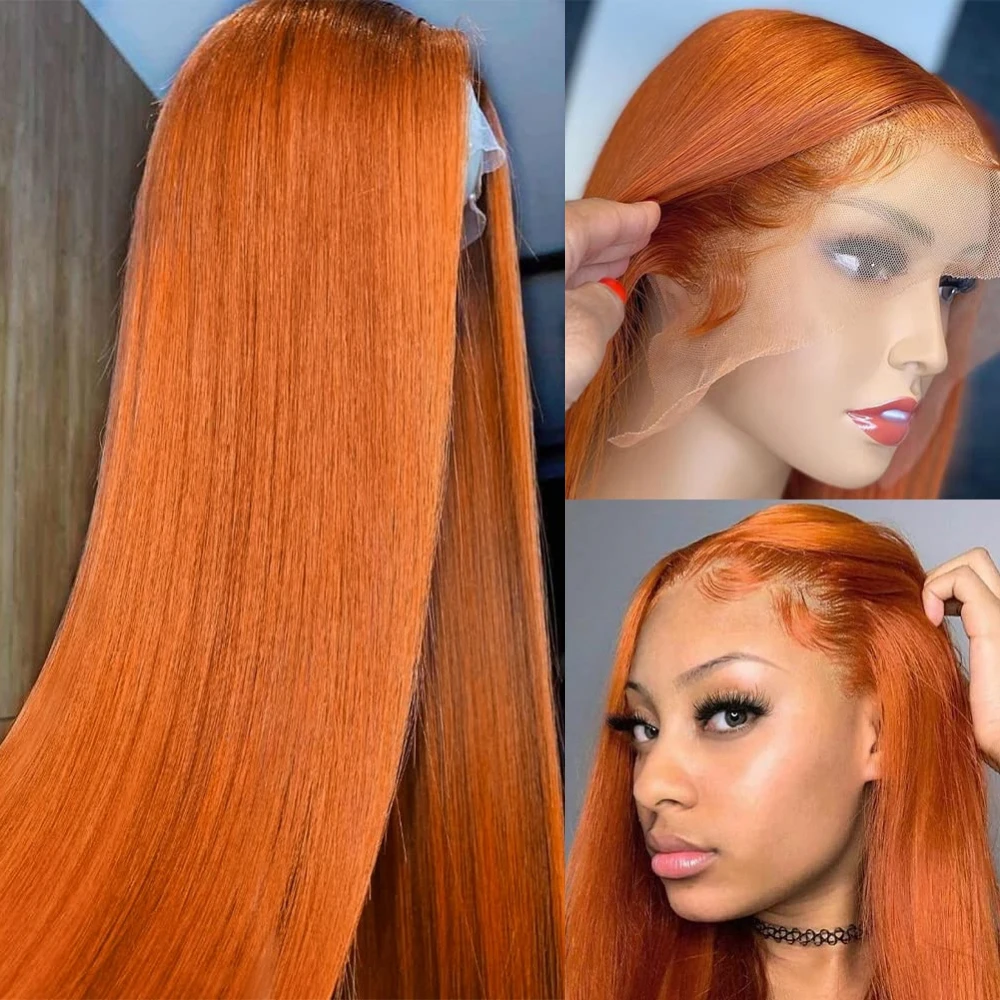 Top Trends: Ginger Orange Straight Lace Front Wig Pre Plucked Brazilian Highlight Wigs 13x4 13x6 HD Transparent Human Hair Lace Frontal Wig Shoppable Styles