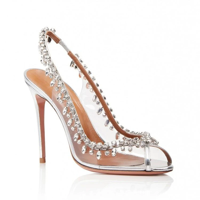 Top Trends: 2024 Spring And Autumn European And American Ladies High Heels. Diamond Chain Trim, Jelly-thin Heel Sandals Shoppable Styles