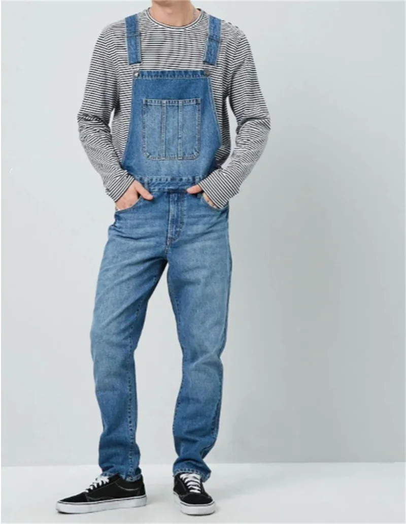 Top Trends: Men&#039;s Street Casual Suspenders Pants 2023 Fashion Cool Jumpsuit Youth Straight Jeans Male Splicing Big Pocket Denim Trousers New Shoppable Styles