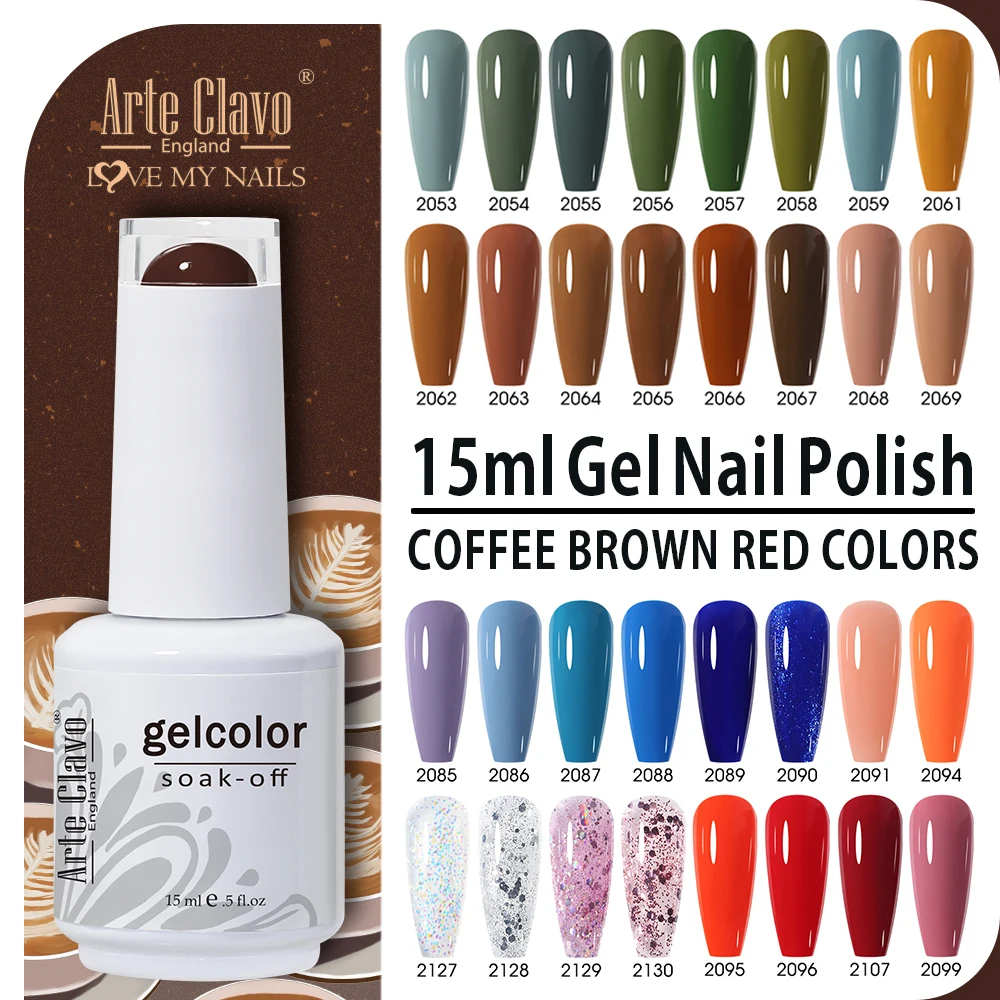 Top Trends: Arte Clavo 15ml Brown Gel Nail Polishes Varnish Hybrid Coffee Color UV Gel For Nails Glitter Lakiery Hybrydowe Base Top Coat Set Shoppable Styles