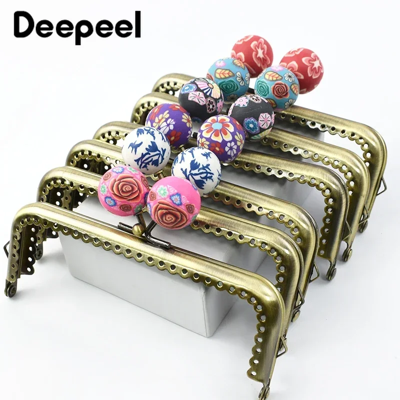 Top Trends: 5Pcs Deepeel 12cm Metal Purse Bag Handle Frame Bead Kiss Clasp Retro Brass Wallet Sewing Bracket Buckle DIY Hardware Accessories Shoppable Styles