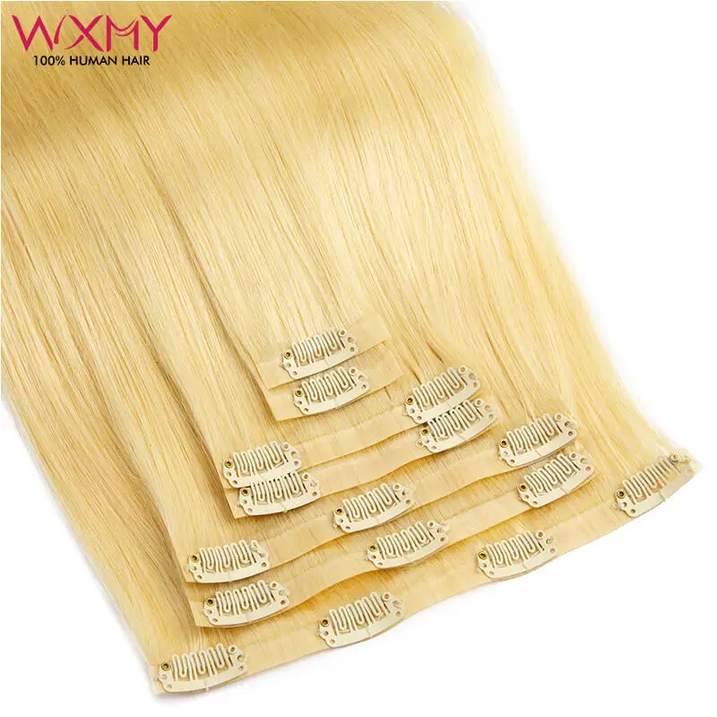 Top Trends: Blonde Straight Hair PU Clip In Hair Extension Human Hair 12-24Inch 100% Remy Hair Extensions 7Pcs Seamless Skin Weft Clip-on Shoppable Styles