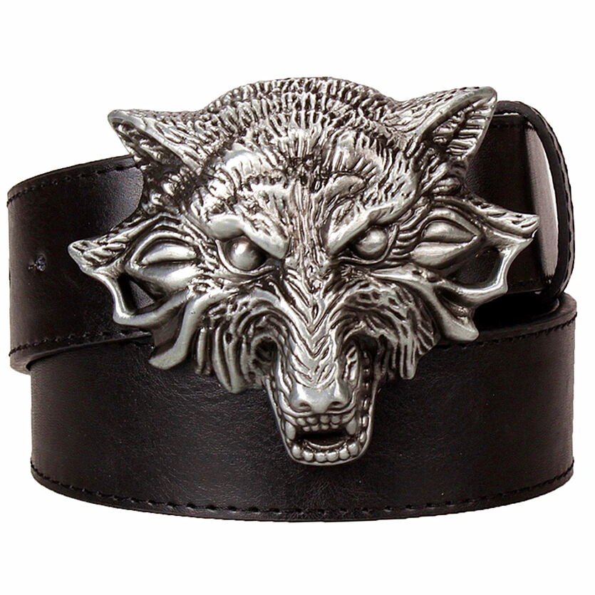 Top Trends: Big Wolf Head Metal Buckle Belt Men Angry Wolves Totem Coyote Leather Waistband Jeans Gift For Man Shoppable Styles