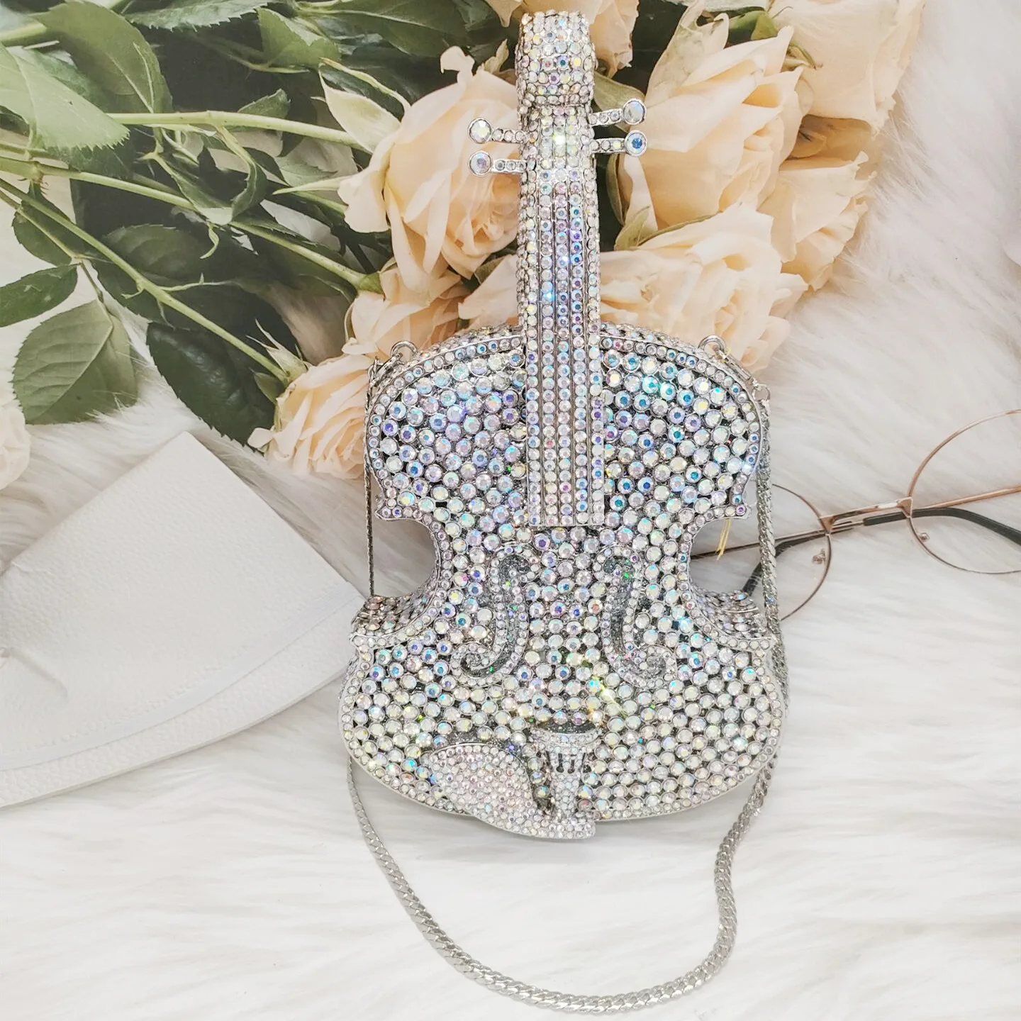 Top Trends: DGPEAFOWL Personal Tai 3D Violin Design Diamond Bag For Women Luxurious Evening Wedding Handbag Ladies Party Phone Cosmetic Bag Shoppable Styles - Image 3