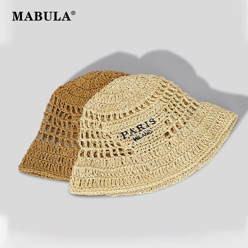 Top Trends: MABULA Wide Brim Women Bucket Hat Summer Straw Woven Sun Visor Hats Luxury Design Hollow Out Hat Fashion Striped Girls Beach Hat Shoppable Styles