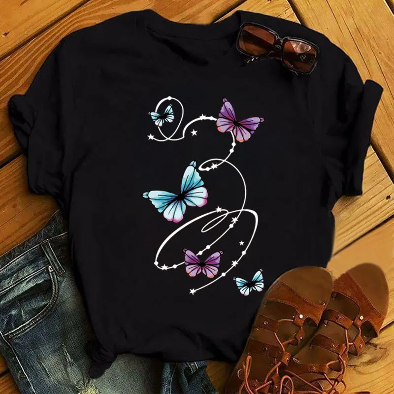 Top Trends: Butterfly And Star Printed T Shirt Fashion Women T-shirt Female Casual Short Sleeve Tops Lady Girls Summer Tee Shirts Streetwear Shoppable Styles