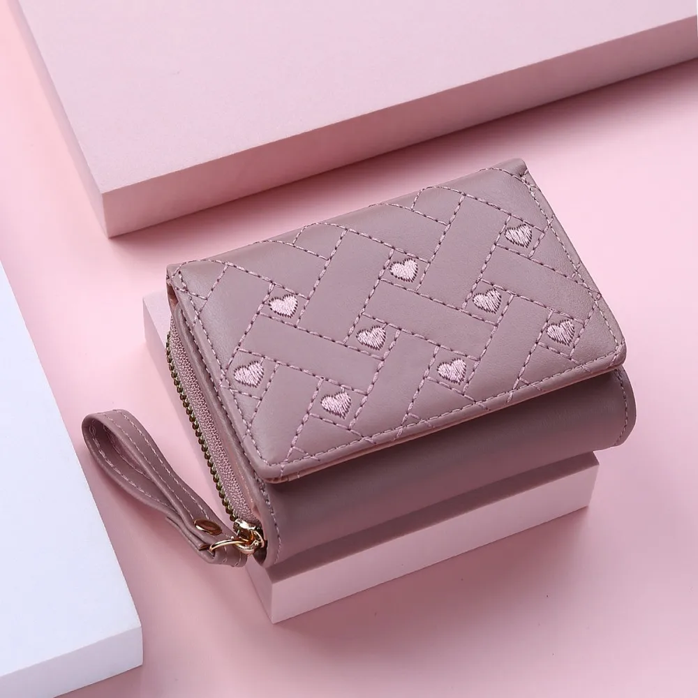 Top Trends: Women Wallet Trifold Card Case Pu Leather Multi Card Position Candy Color Short Fashion Embroidery Love Zipper Coin Purse Shoppable Styles - Image 5