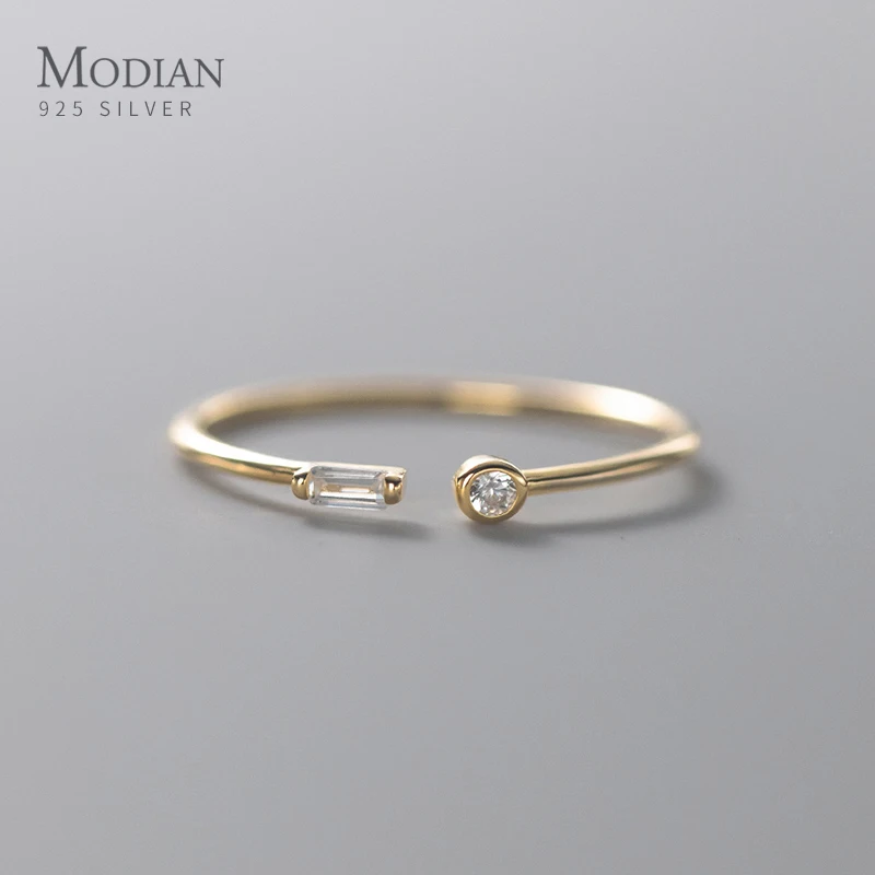 Top Trends: Modian Real 925 Sterling Silver Simple Thin Clear CZ Finger Rings Adjustable 14K Gold Ring For Women Wedding Jewelry Gifts Shoppable Styles