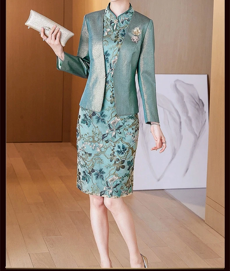 Top Trends: Peacock Blue Short Mother Of The Bride Dress With Jacket Satin Lace 2 Pieces Wedding Ceremony Evening Mother Gowns Elegant New Shoppable Styles