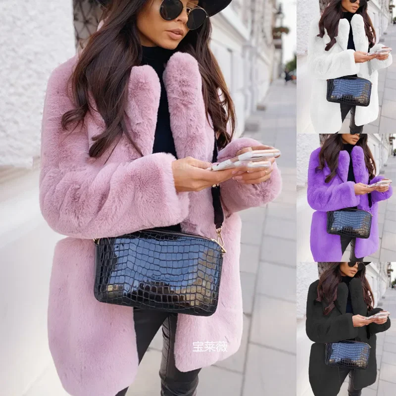 Top Trends: Faux Fur Coat Women Purple Long Sleeve Lapel Winter Coat 2023 New Fashion Temperament Office LadyWhite Fur Jackets Clothing Red Shoppable Styles