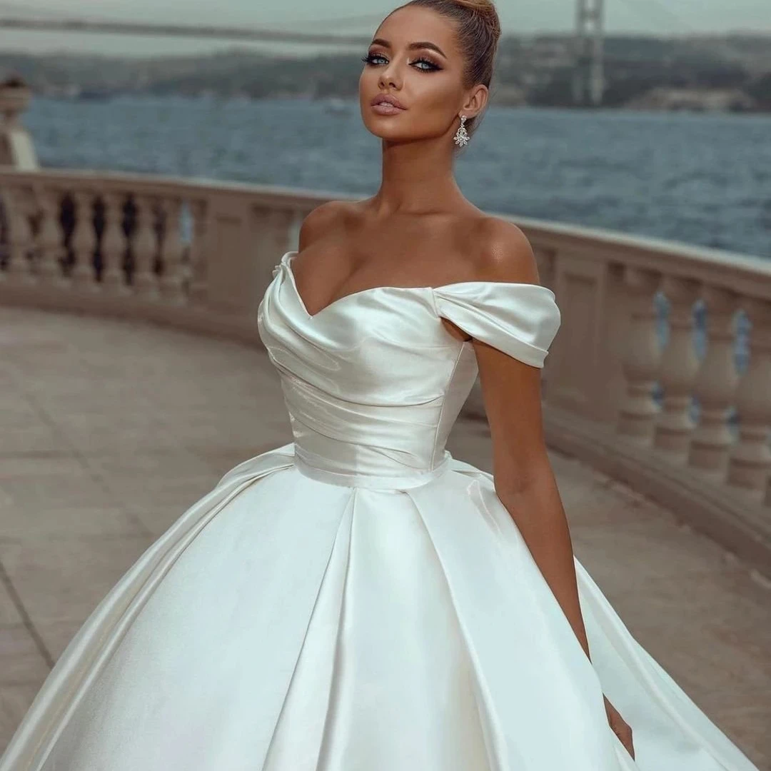 Top Trends: 2023 Sexy Off Shoulder Bridal Dresses Satin Lvory A-Line Pleated Simple Princess Wedding Gowns Vestidos De Novia Formal Party Shoppable Styles - Image 2