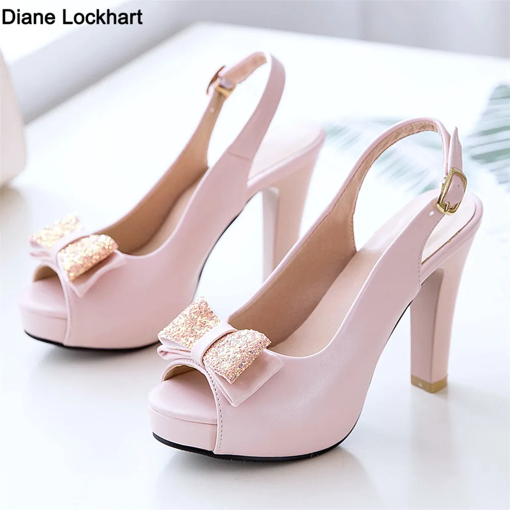 Top Trends: Women Platform High Heels 2023 Summer Fashion Bow Peep Toe Slingbacks Ladies White Pink Black Bride Wedding Shoes Party Pumps Shoppable Styles