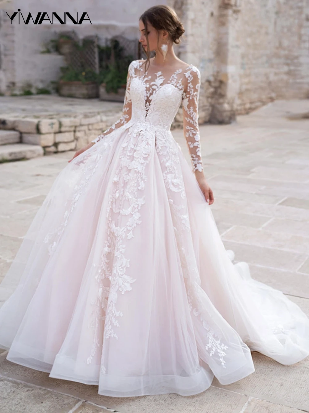 Top Trends: Classic O-neck Long Sleeve Wedding Dress Elegant Appliques Dress For Bride White A-line Long Bridal Gown Robe De Mariée Shoppable Styles