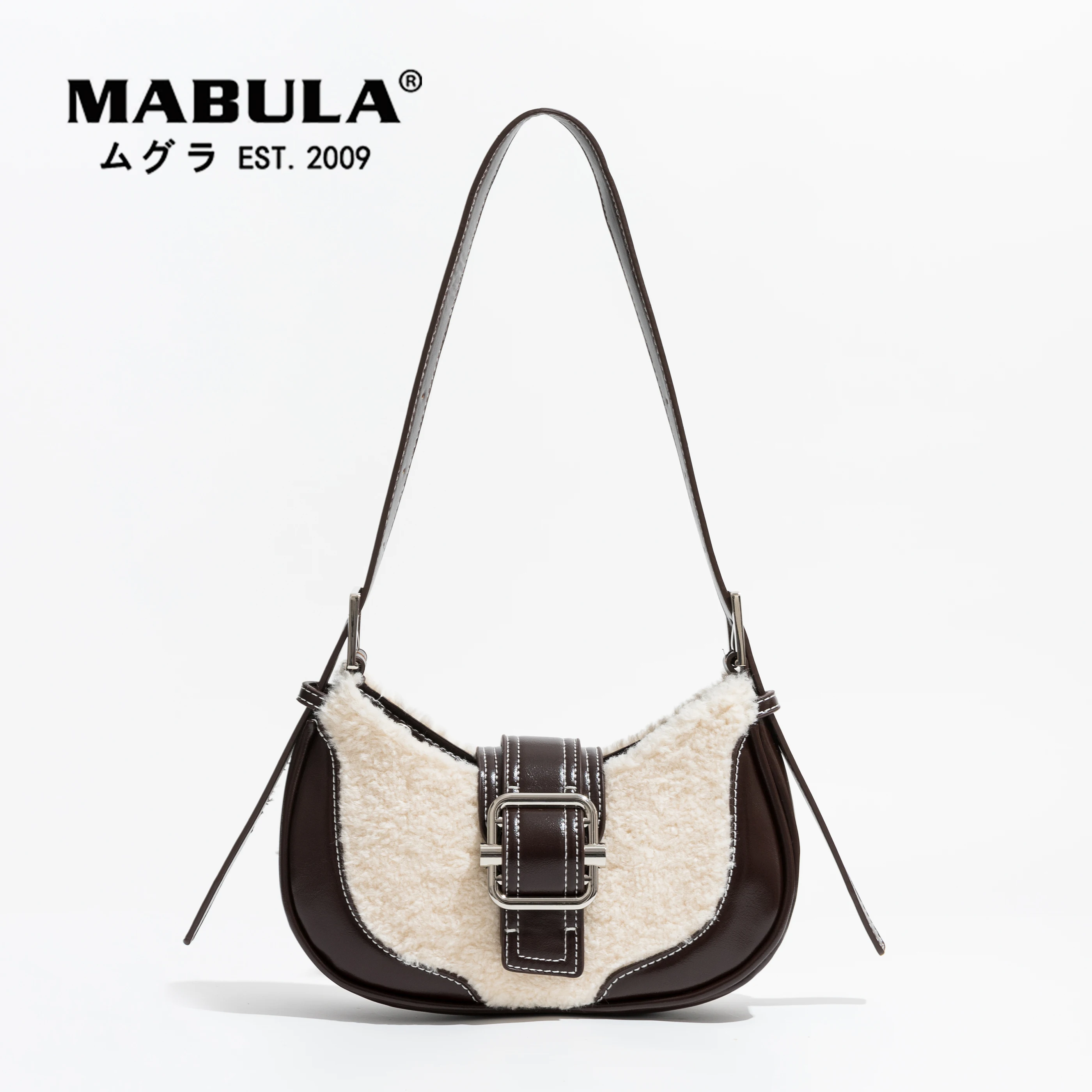 Top Trends: MABULA Faux Fur Leather Half Moon Shoulder Hobo Bag Luxury Design Plush Women Underarm Clutch Handbag Small Fashion Saddle Purse Shoppable Styles