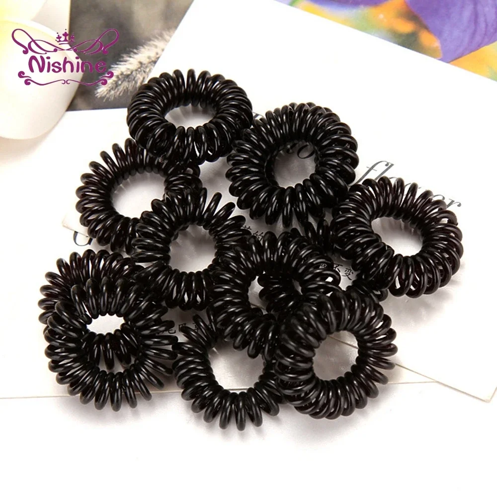 Top Trends: Nishine 100pcs / lot Fashion Rubber Band Headwear Spiral Shape Elastic Hairbands Solid Color Plastic Telephone Wire Kids Accessory Shoppable Styles