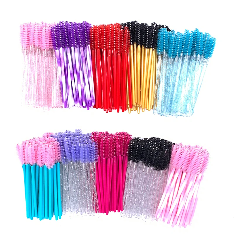 Top Trends: 50 Pcs Shiny Crystal Eyelash Applicator Disposable Diamond Handle Nylon Two Colors Mascara Wands Spoolies Pink Brushes Shoppable Styles - Image 2