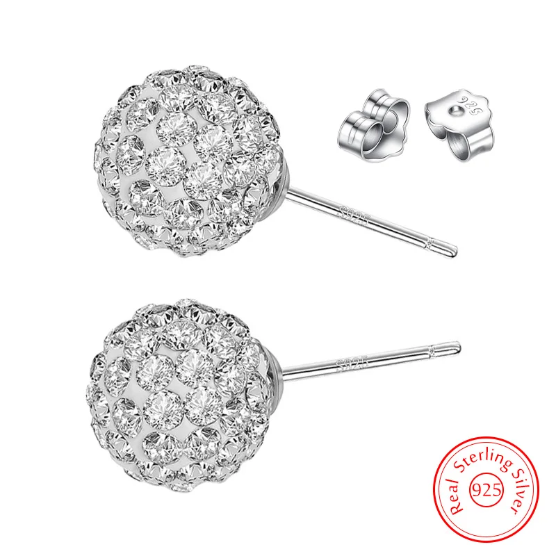 Top Trends: 925 Sterling Silver Woman&#039;s New High Quality Jewelry Shambhala Crystal Ball Stud Earrings XY0198 Shoppable Styles