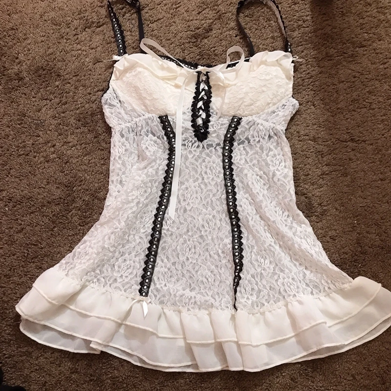 Top Trends: Retro Grunge Cami Tank Top Low Cut White Lace Transparent Ruffles Hem Sleeveless Vest E-girl Punk Harajuku Emo Alt Clothes Shoppable Styles