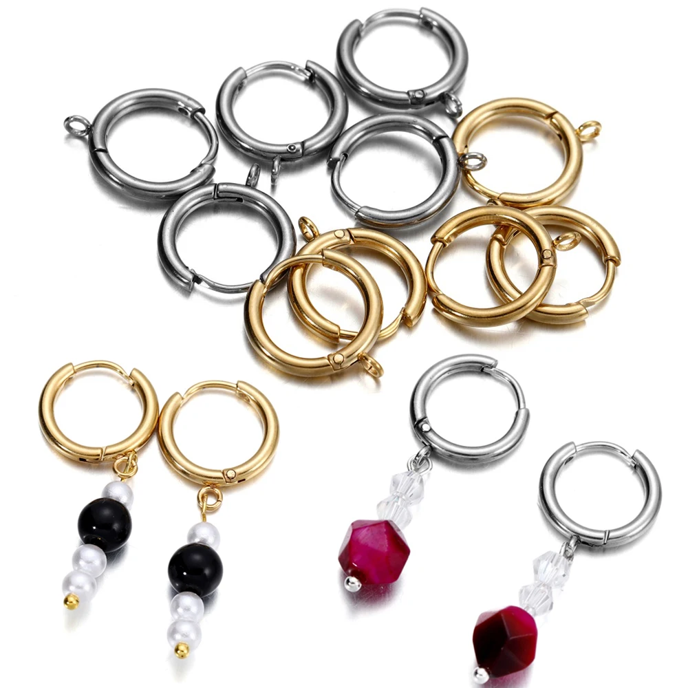 Top Trends: 10Pcs / Lot Stainless Steel Huggie Earring Hooks With Loop Round Ear Post With Open Jump Ring For DIY Jewelry Making Accessories Shoppable Styles