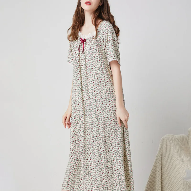 Top Trends: Women Nightgown Cotton Short Sleeve Lingerie Polka Dot Nightwear Women&#039;s Pajamas Home Clothes Dressing Gown Plus Size Nightdress Shoppable Styles