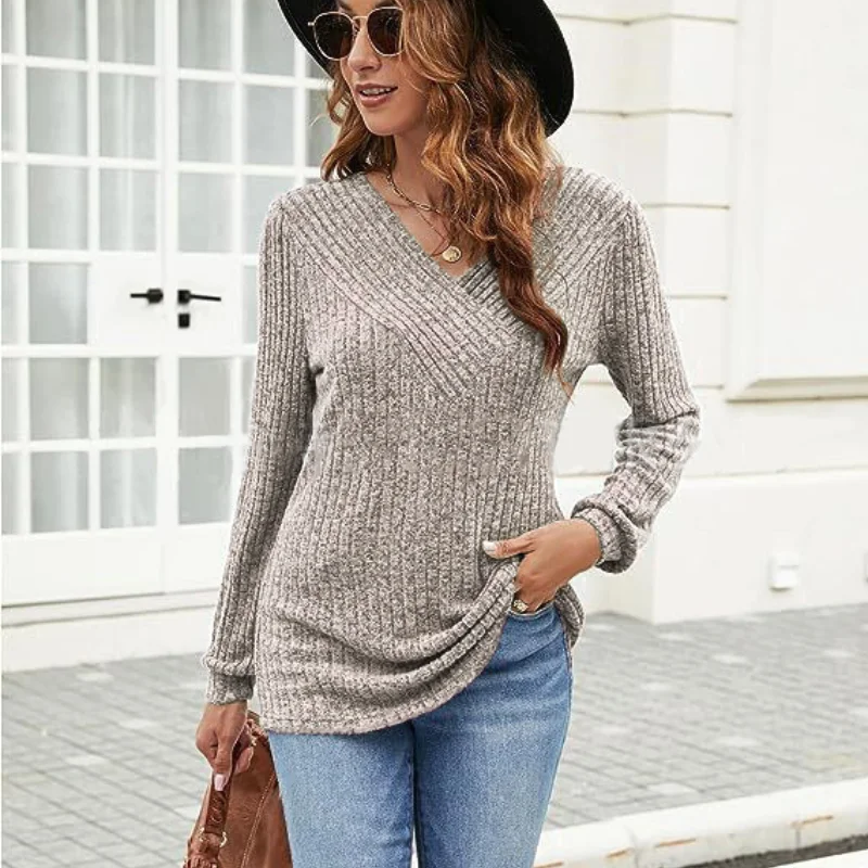 Top Trends: Women Autumn And Winter New Trendy V-Neck Solid Knitted Loose Look Thinner Casual Plus Size Sweater Versatile Long-sleeved Tops Shoppable Styles