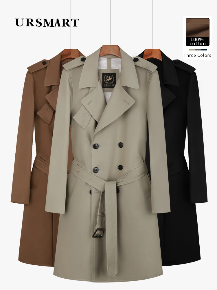 Top Trends: Cotton Mid Length Large Lapel Trench Coat For Men With Double Breasted British Fashion Coffee Men&#039;s Down Jacket For Men Shoppable Styles