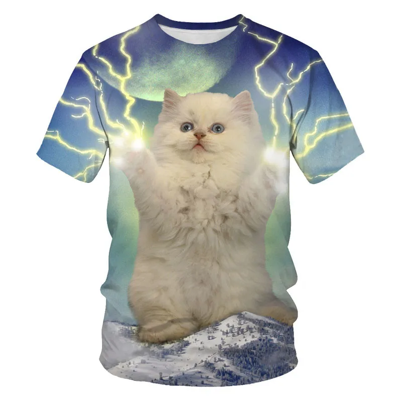 Top Trends: Unisex 2024 Galaxy Space Cat T Shirt For Men Women Animal Lightning Men&#039;s Shirt Streetwear Harajuku Short Sleeved Tops Tee Shoppable Styles