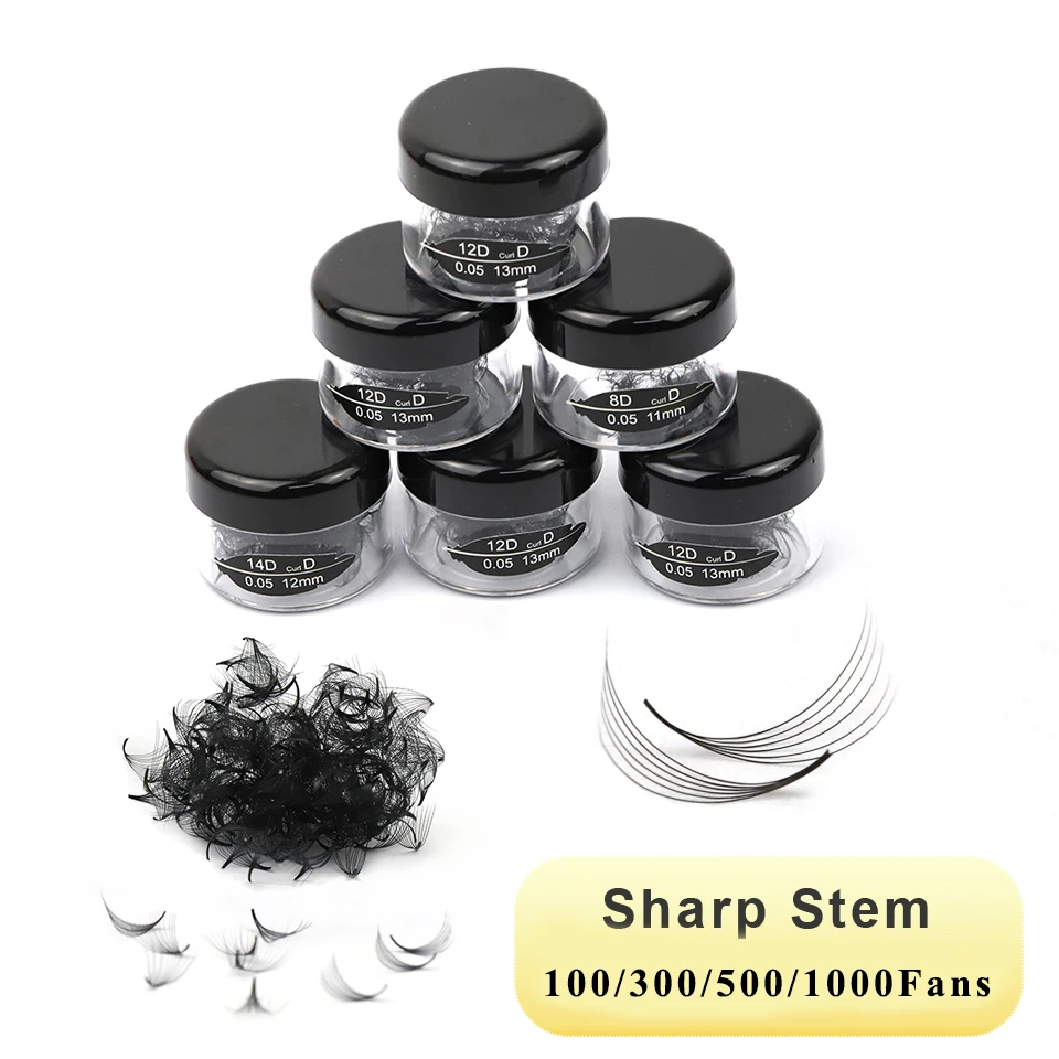 Top Trends: 100 / 300 / 500 / 1000 Loose Fans Pointy Base Loose Fans Premade Fans Lash Russian Volume Sharp Narrow Stem Cluster Eyelash Extensions Shoppable Styles