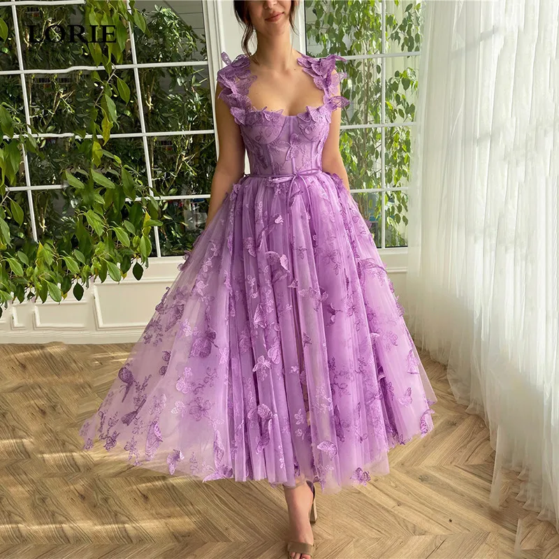 Top Trends: LORIE Purple Prom Dresses A Line Ankle Length Floral 3D Butterfly Lace Prom Party Gowns 2023 Shoppable Styles