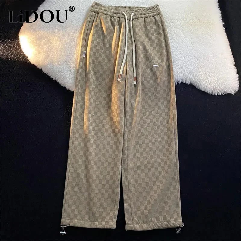 Top Trends: 2023 Spring Autumn Plaid Printing Straight Pants Man Street Loose Casual Wide Leg Trousers Korean Style Motion Men&#039;s Clothing Shoppable Styles