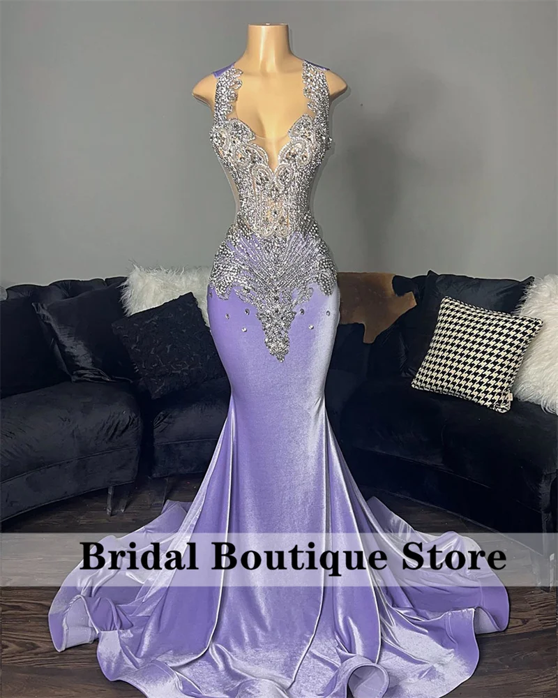 Top Trends: Sexy Purple Lavender Prom Dress Velvet For Black Girl Glitter Beads Crystals Rhinestones Robe De Bal Birthday Party Evening Gown Shoppable Styles