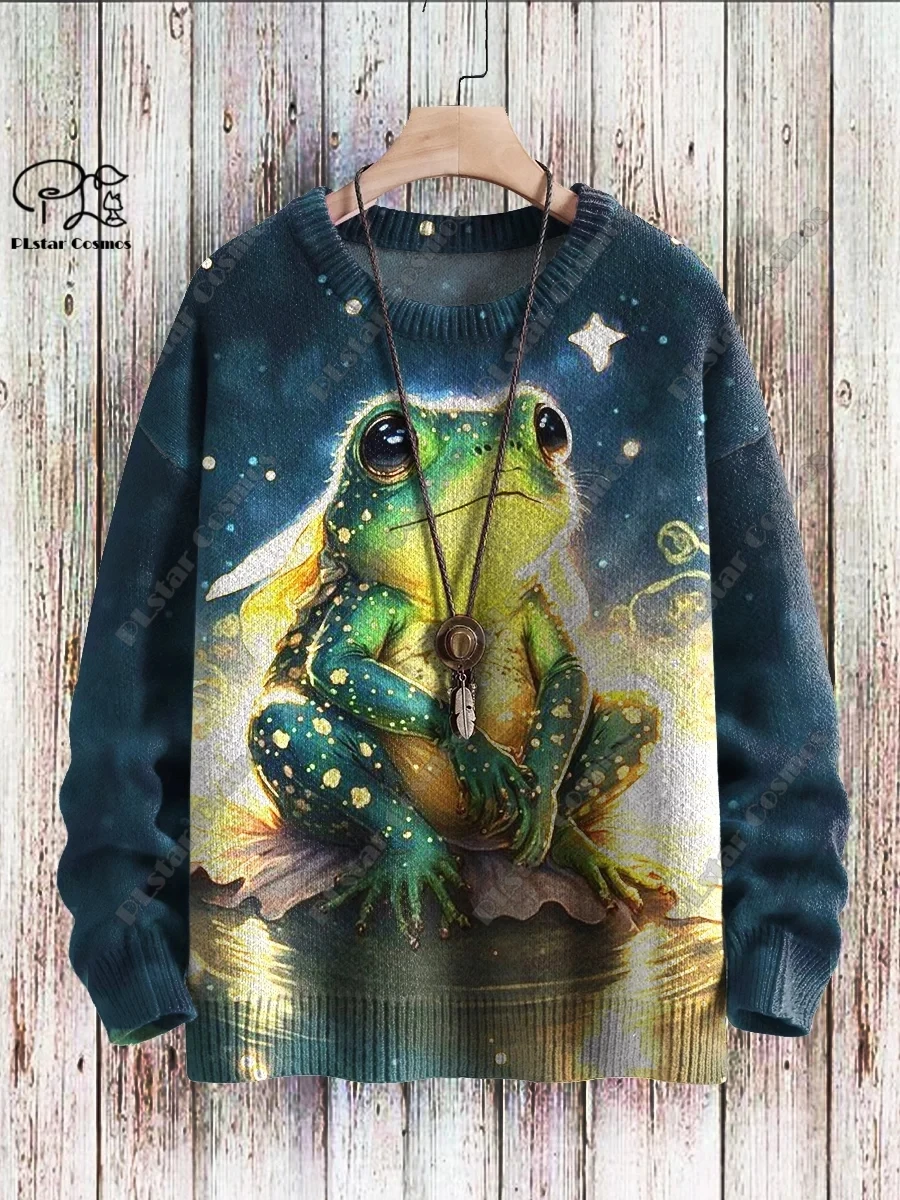 Top Trends: 3D Printed Animal Series Wolf Frog Fox Pattern Retro Ugly Sweater Casual Unisex Winter Sweatshirt Shoppable Styles