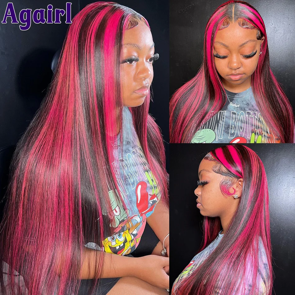 Top Trends: Pink Highlight Colored Wig 5X5 Lace Closure Human Hair Wigs 13x6 Transparent Lace Frontal Wig Brazilian Long Straight For Women Shoppable Styles