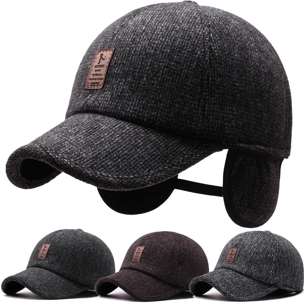 Top Trends: Winter Ears Protected Men Woolen Baseball Cap Women Solid Snapback Label Stick Sunhat Outdoor Hip Hop Baseball Hats Casquette Shoppable Styles - Image 3