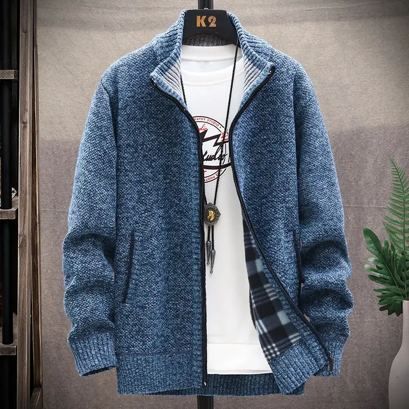 Top Trends: Fashion Stand Collar Knitted Zipper Pockets Casual Cardigan Sweaters Men&#039;s Clothing 2023 Winter Oversized All-match Warm Tops Shoppable Styles