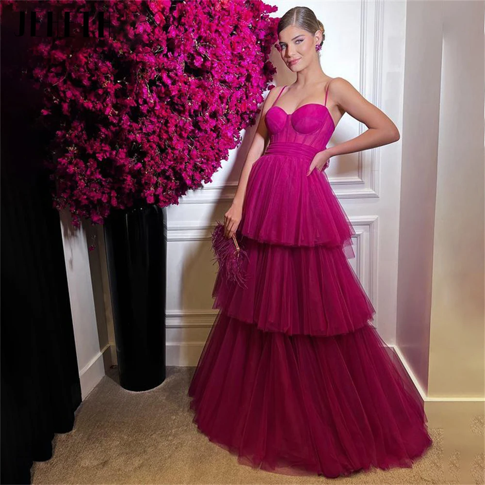 Top Trends: JEHETH Exquisite Evening Dresses For Woman Spaghetti Straps Sweetheart Prom Party Gowns Tulle A-Line Modern فساتين السهرة Shoppable Styles