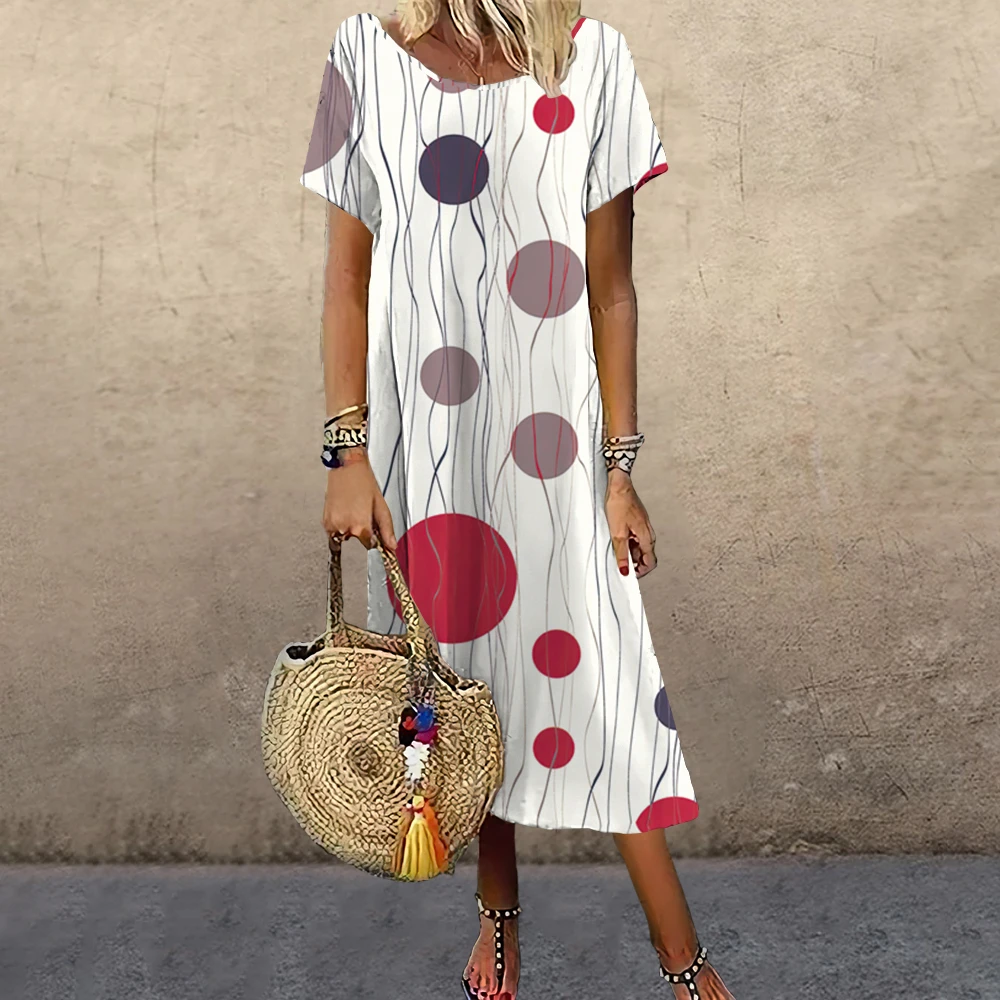 Top Trends: 2023 New Womens Dresses 3d Geometric Lines Print Short Sleeve Clothes Fashion Loose Skirt Summer Lady Oversized Vacation Dresses Shoppable Styles