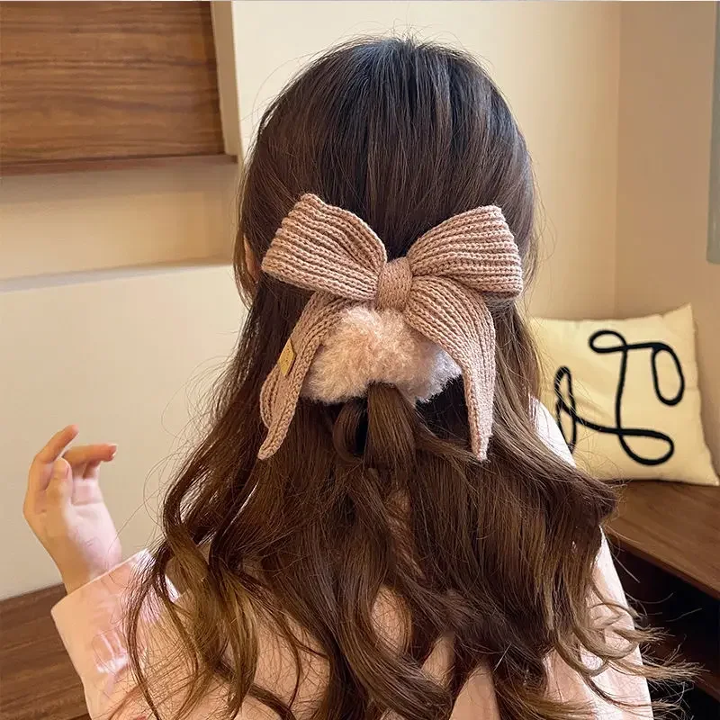 Top Trends: New Autumn / Winter Solid Lamb Wool Bowel Hair Rings Knitted Wool Bow Hair Tie Hair Accessories For Girls Hair Pin Shoppable Styles - Image 6