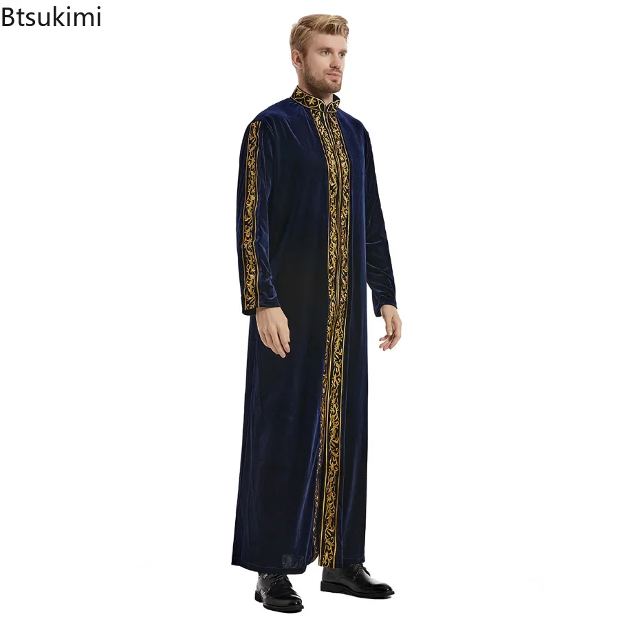 Top Trends: Muslim Men Jubba Thobe Islamic Clothing Velvet Kaftan Thoub Arabic Saudi Robe Dress Jubah Caftan Thawb Ramadan Gown Middle East Shoppable Styles - Image 3