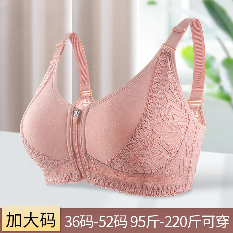 Top Trends: Soft Cotton Bra Front Zipper Middle-Aged And Elderly Underwear Ladies Underwired Lace Beautiful Back Adjustable Large Size Bra Shoppable Styles