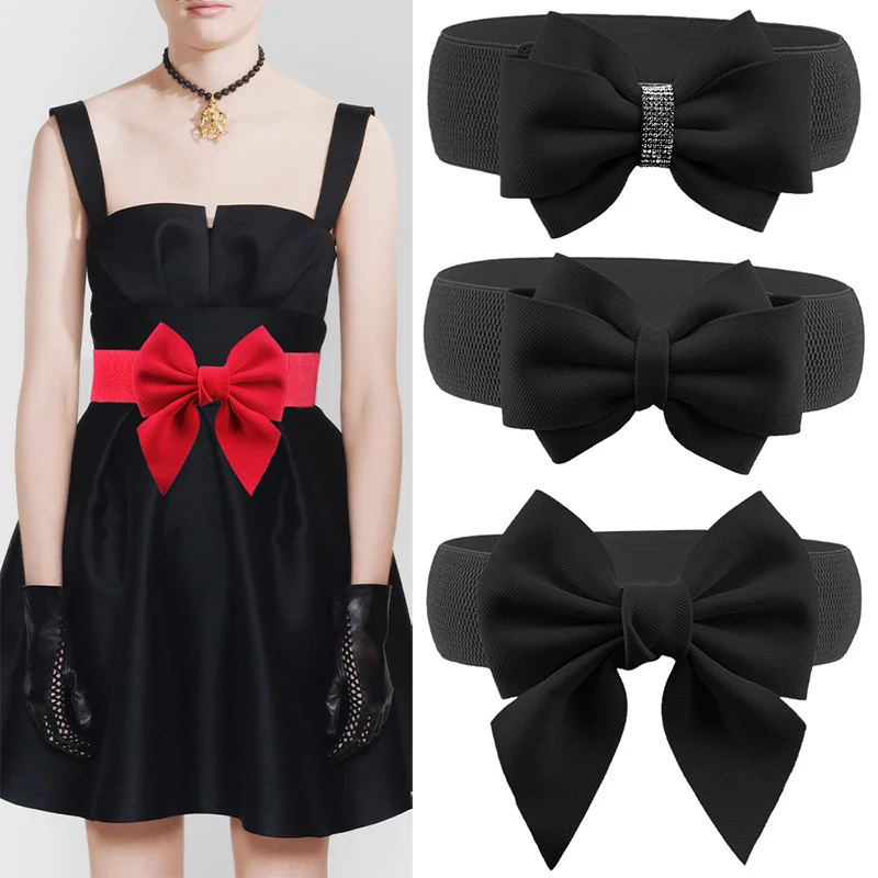 Top Trends: Elegant Large Bow Elastic Belts Women Wide Side Waistband Dress Female Dress Coat Clothing Decoration Belt All-match Exquisite Shoppable Styles