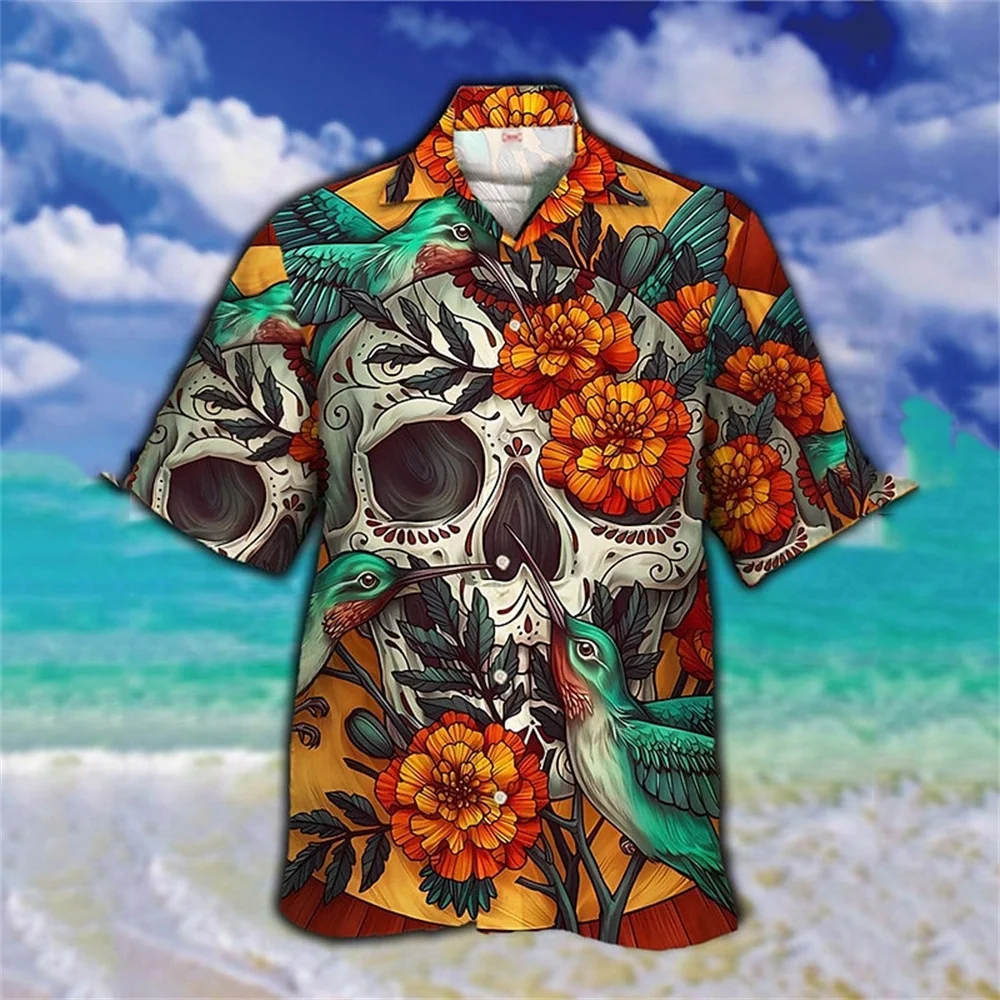 Top Trends: Vintage Hawaiian Shirts For Men 3d Skull Print Horror Men&#039;s Clothing Beach Party Sportswear Street Designer Short Sleeved Shirt Shoppable Styles