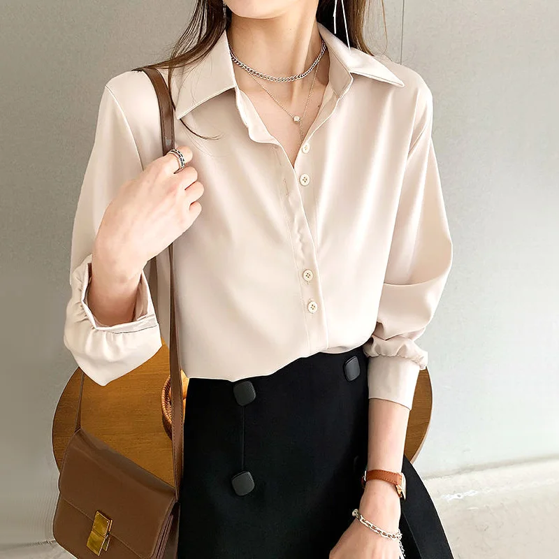 Top Trends: Solid Color Elegant Casual Long Sleeved Shirts Fashion New Slim Comfortable Turn-down Collar Top Women's Clothing 2023 Shoppable Styles