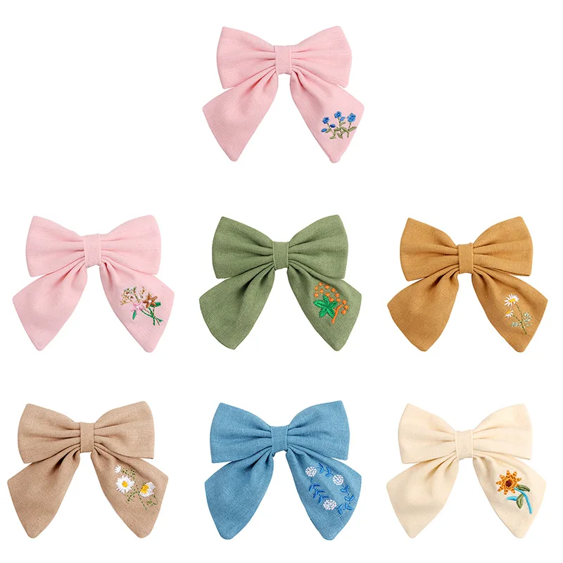 Top Trends: Sweet Girls Embroidered Hair Clips Daisy Flower Bowknot Hairpins Barrettes Hair Bows Ornament Headwear Kids Hair Accessories Shoppable Styles - Image 6